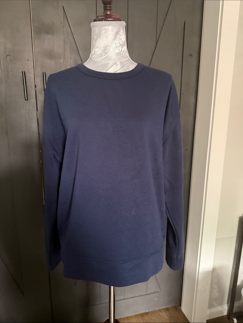 Women’s Classic Navy Crewneck with open back sweatshirt